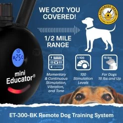 Mini Educator ET-300 Remote Dog Training Collar Black By E-Collar Technologies -PetSafe Store e collar technologies et 300 bk pc remote training collar range