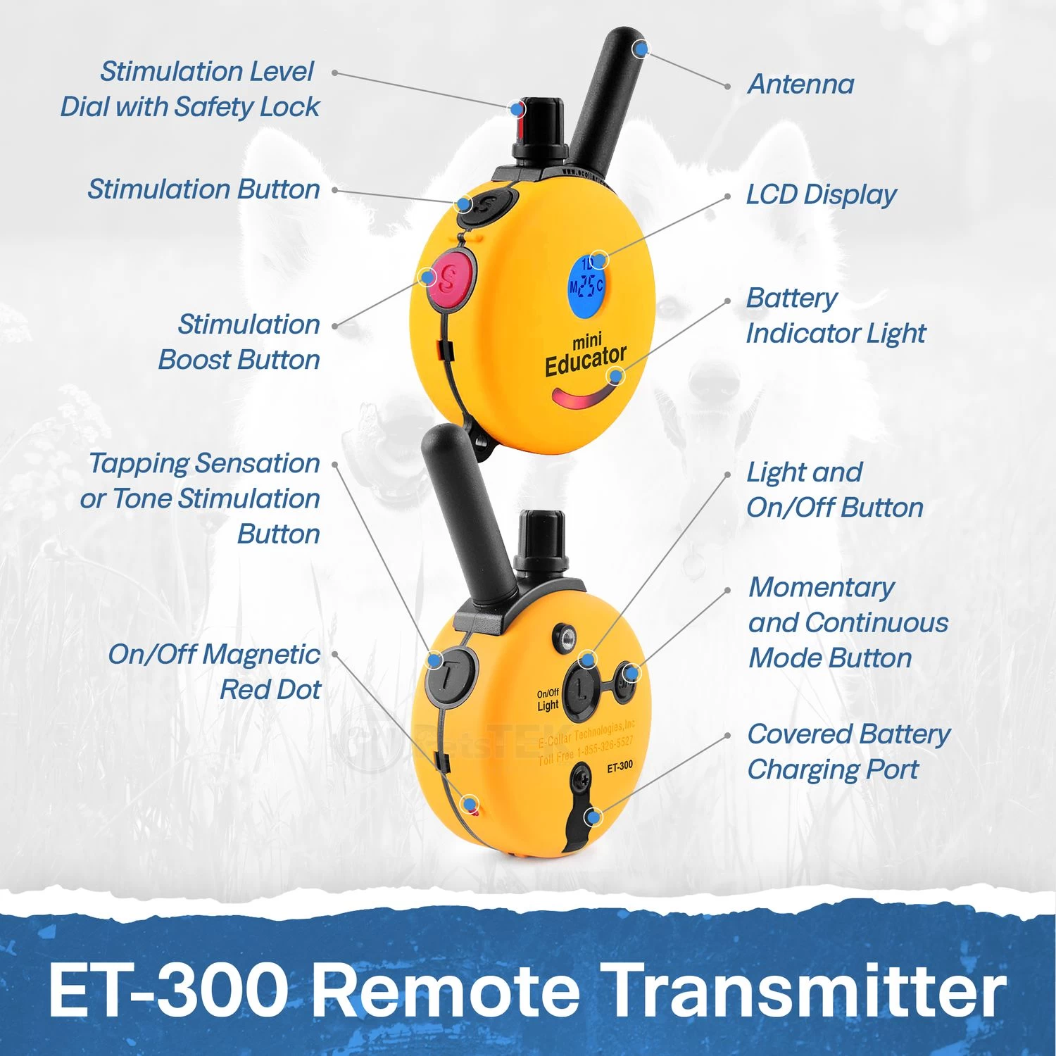 Mini Educator ET-300 Remote Dog Training Collar By E-Collar Technologies - Yellow Remote 3 Mini Educator ET-300 Remote Dog Training Collar By E-Collar Technologies - Yellow Remote - Image 3