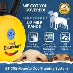 Mini Educator ET-302 Remote Dog Training Collar Yellow By E-Collar Technologies 7 Mini Educator ET-302 Remote Dog Training Collar Yellow By E-Collar Technologies -PetSafe Store e collar technologies et 302 2 dog remote training collar range