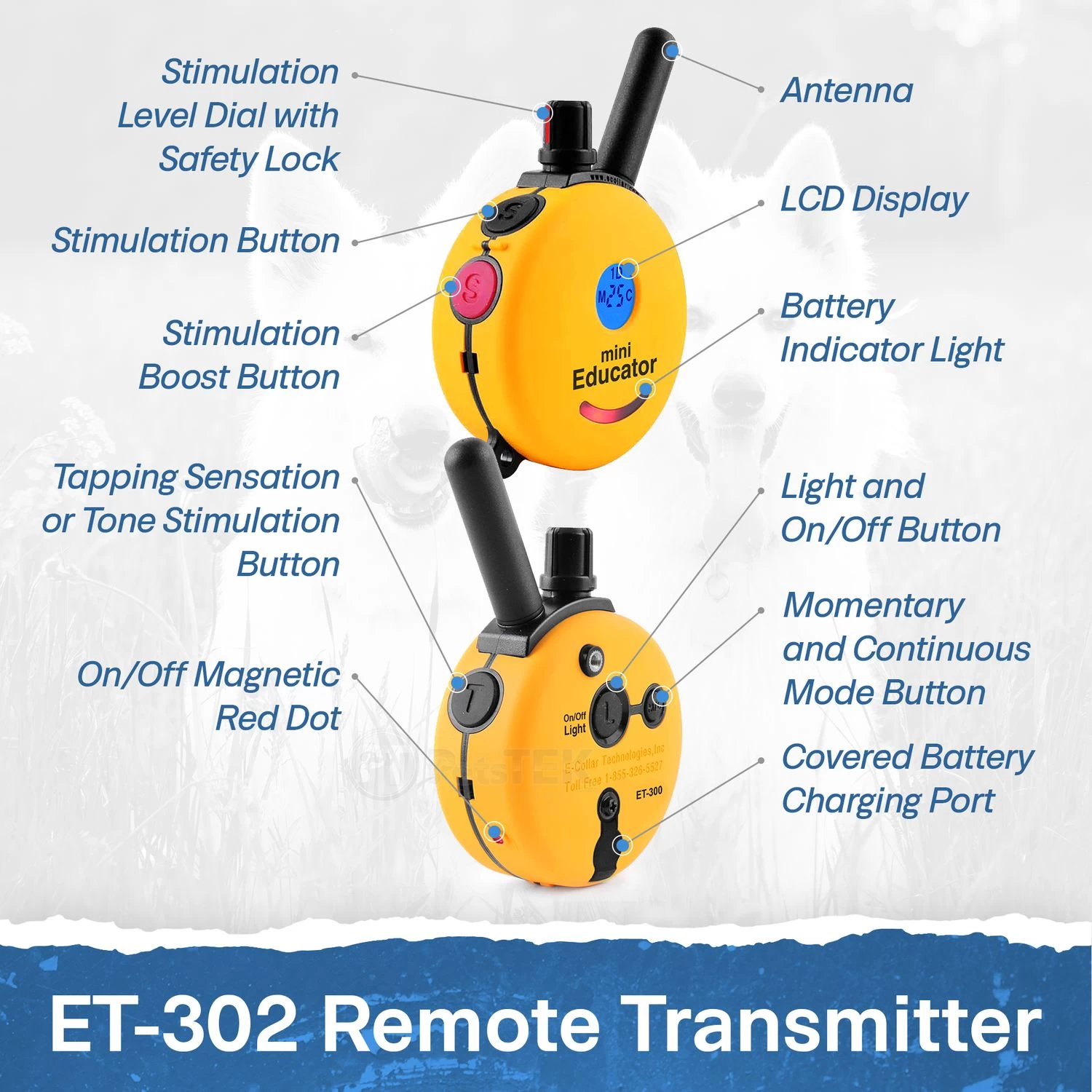 Mini Educator ET-302 Remote Dog Training Collar Yellow By E-Collar Technologies 3 Mini Educator ET-302 Remote Dog Training Collar Yellow By E-Collar Technologies - Image 3