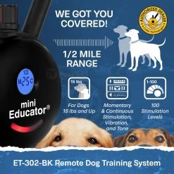 Mini Educator ET-302 Remote Dog Training Collar Black By E-Collar Technologies 10 Mini Educator ET-302 Remote Dog Training Collar Black By E-Collar Technologies -PetSafe Store e collar technologies et 302 bk pc remote range
